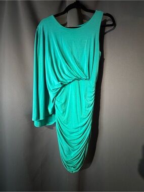 BCBG Teal One Sleeve Ruched Dress – Size XS